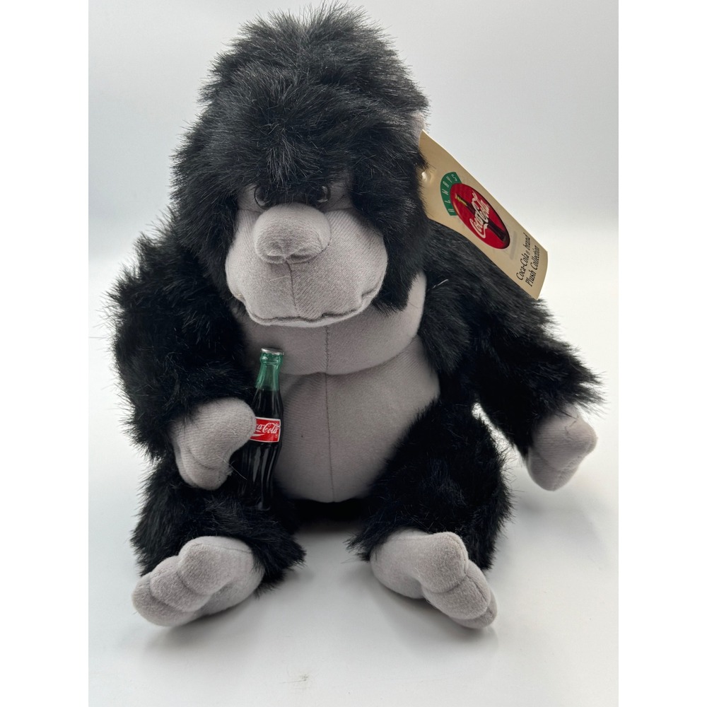 Vintage 1993‎ Coca-Cola Gorilla Plush Play-By-Play Black Shaggy Ape with Bottle